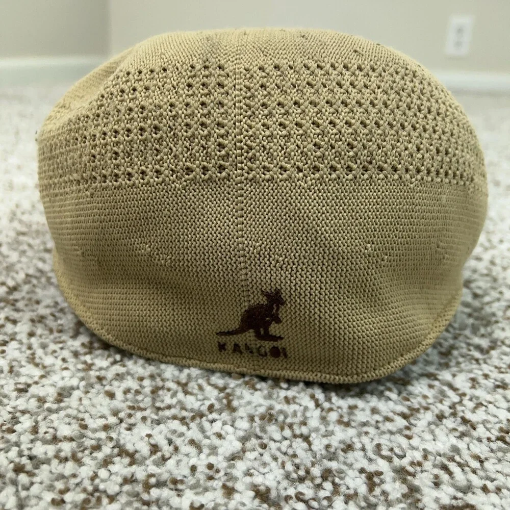 Vintage‎ KANGOL Hat Flat Cap Flex Mens Khaki Ventair 504 Tropical England 90s